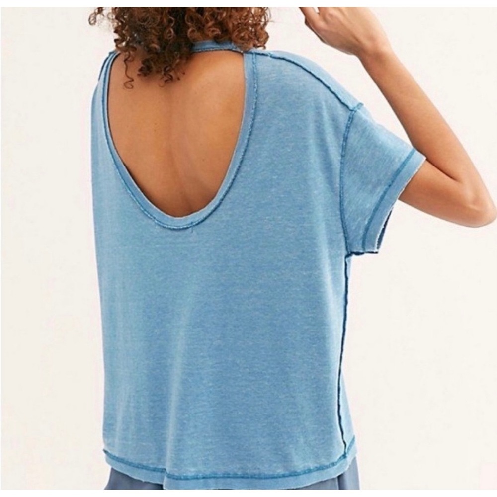 Free People We The Free All Mine Tee Baja Blue Open Back V-Neck XS